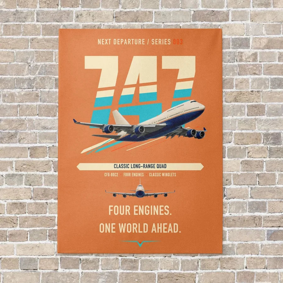 Boeing 747-400 vertical canvas print - no frame - orange background