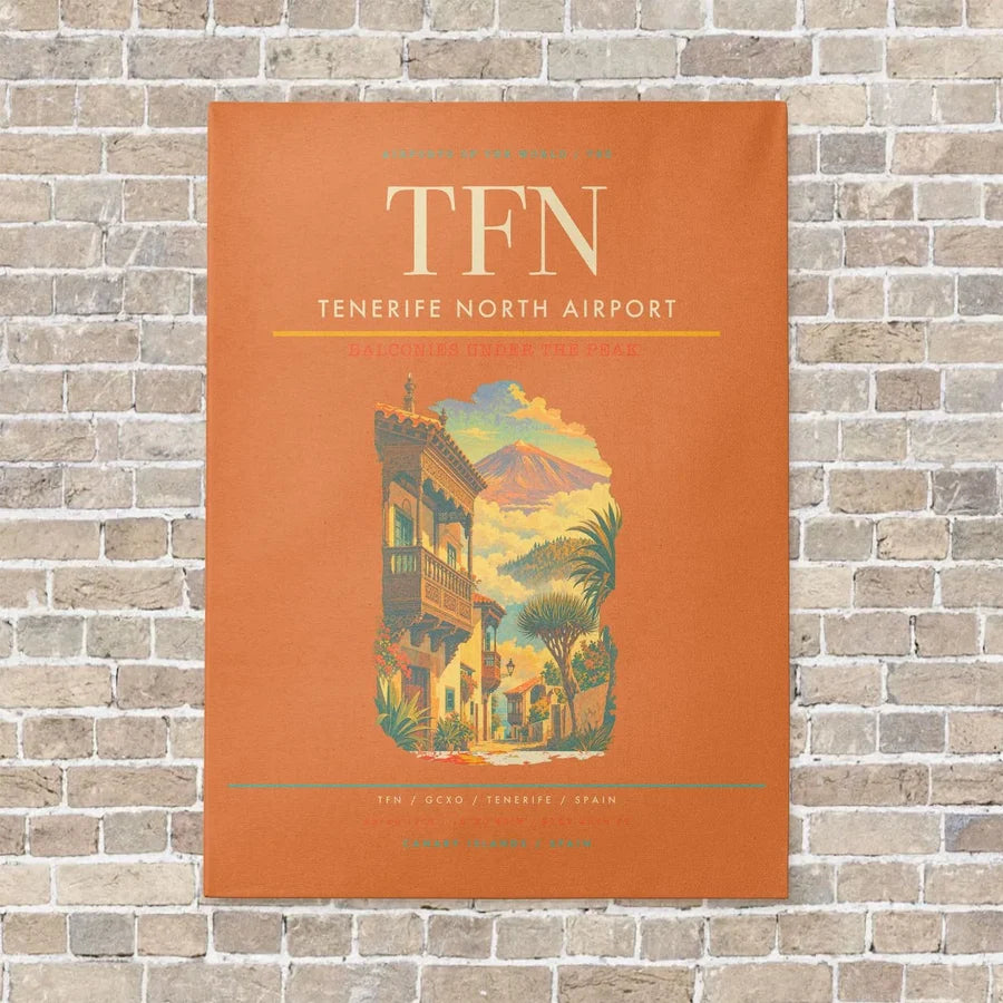 Tenerife North Airport TFN vertical canvas print - no frame - orange background