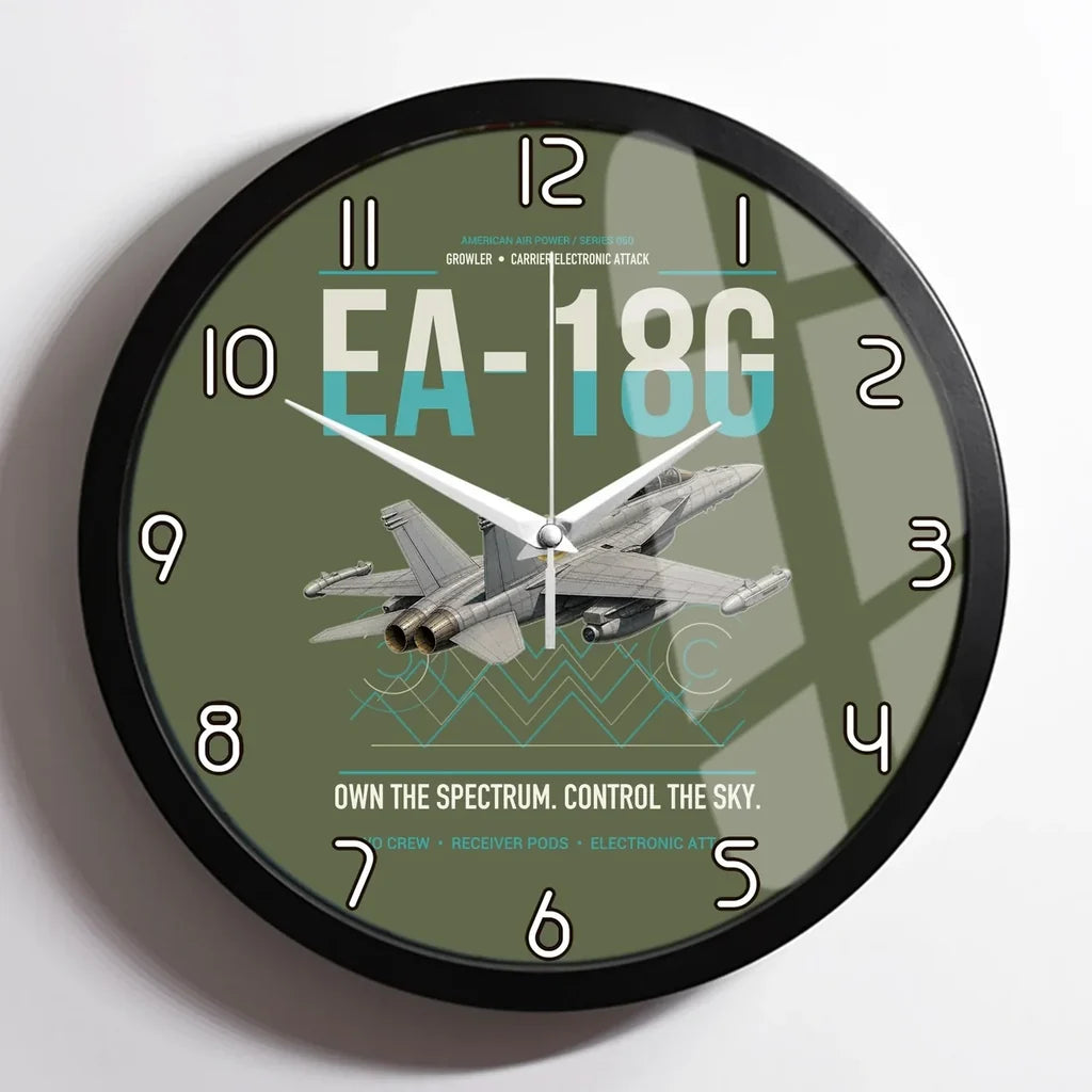 EA-18G Growler design on green army framed wall clock