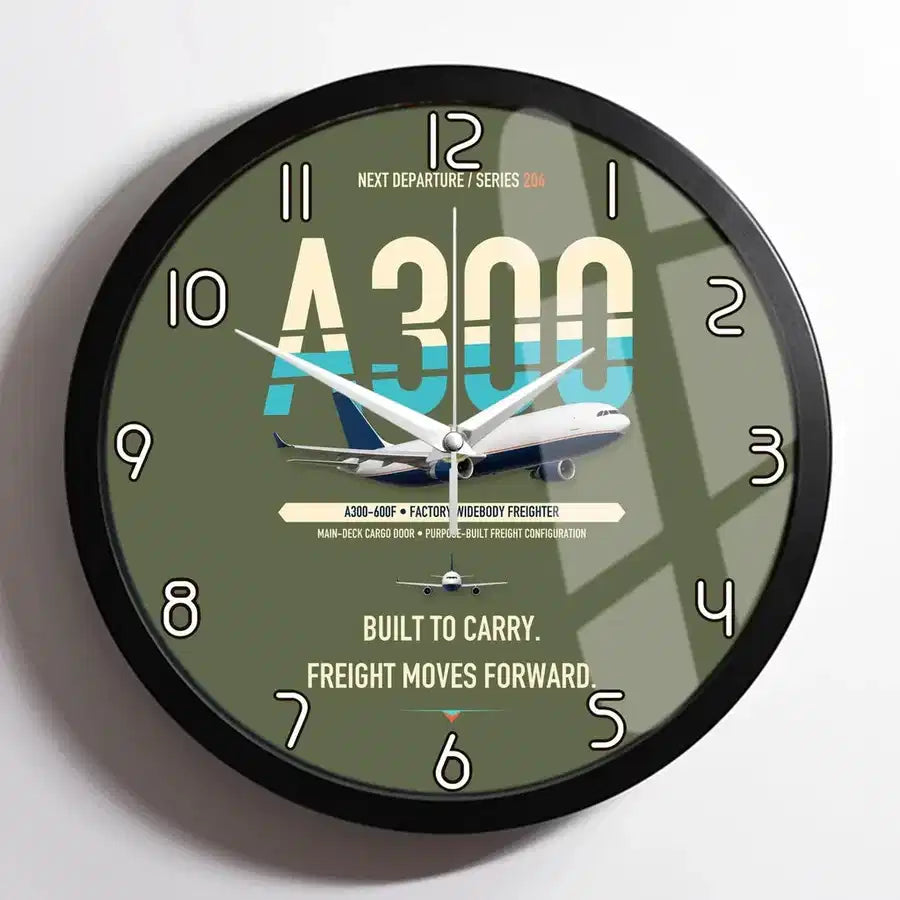 Airbus A300-600F design on green army framed wall clock