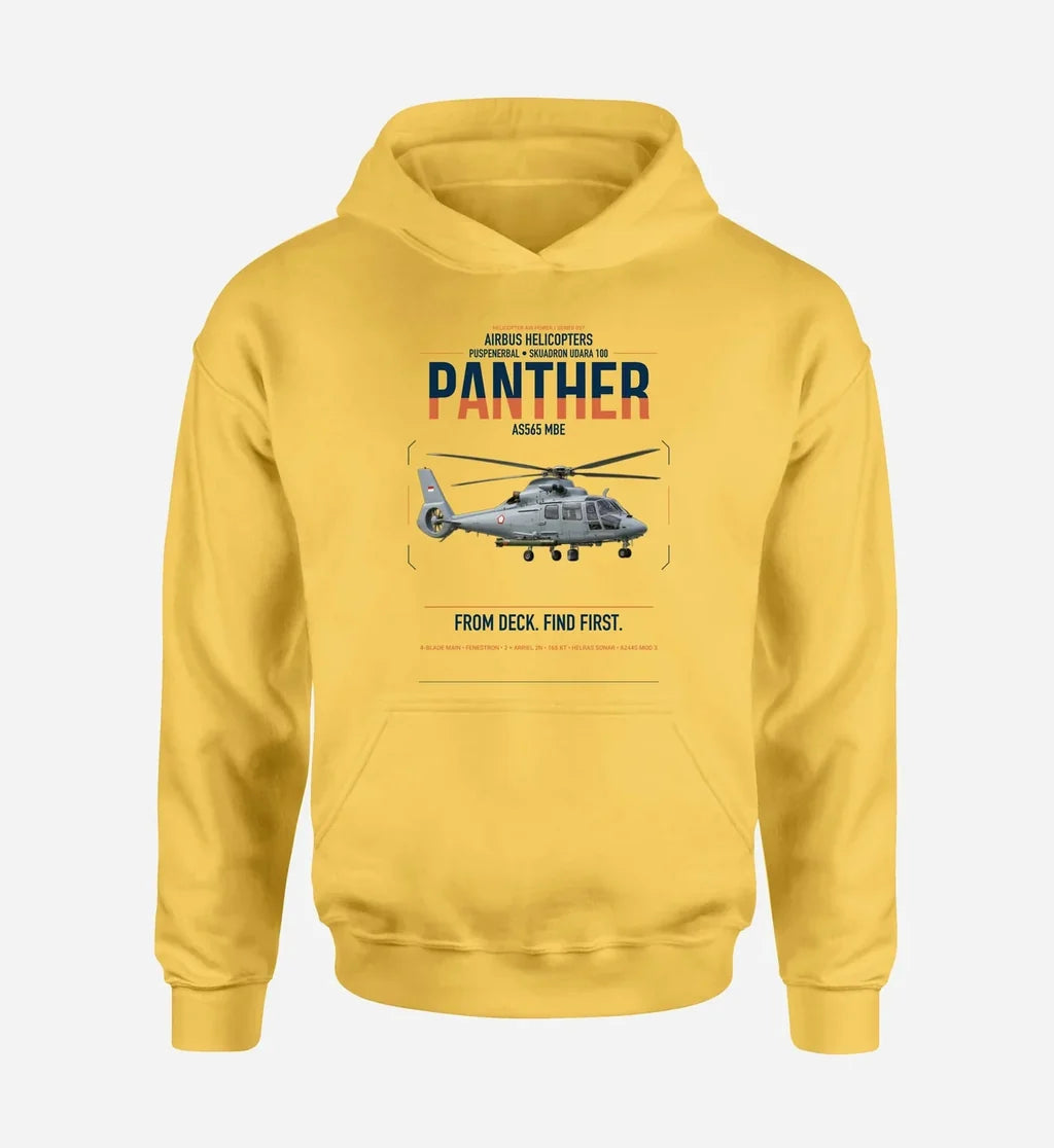 Airbus Helicopters AS565 MBe Panther design on yellow double-side hoodie, single-side print