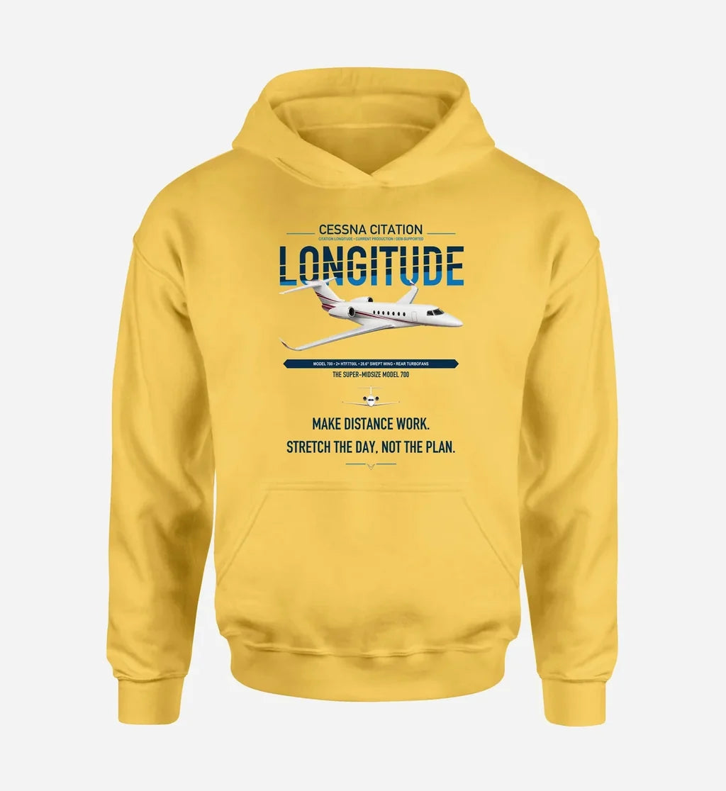 Cessna Citation Longitude design on yellow double-side hoodie, single-side print