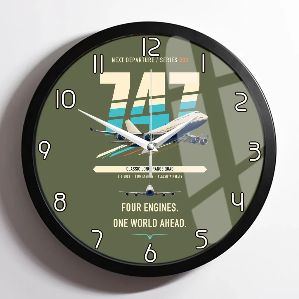 Boeing 747-400 design on green army framed wall clock