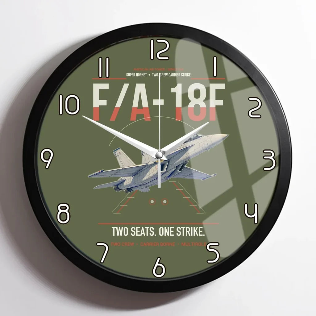 F-A-18F Super Hornet design on green army framed wall clock