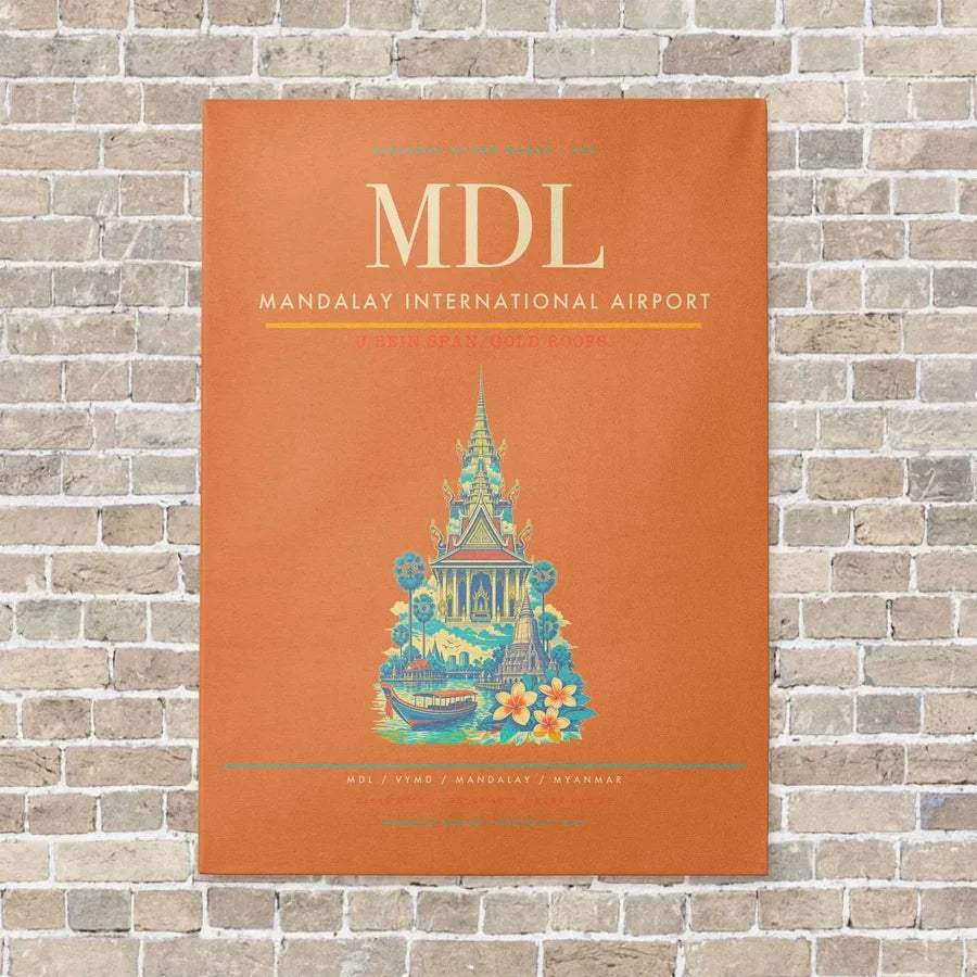 Mandalay International Airport MDL vertical canvas print - no frame - orange background