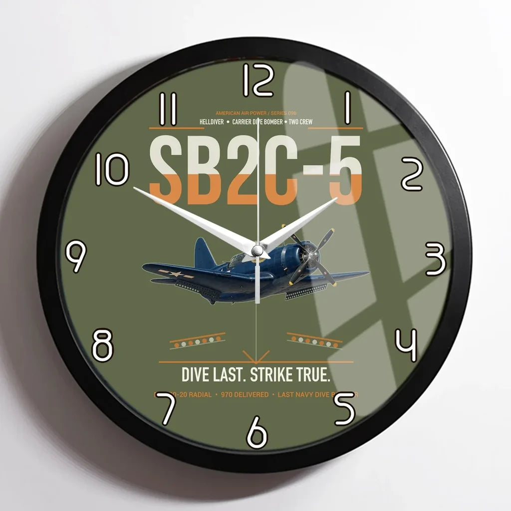 SB2C-5 Helldiver design on green army framed wall clock