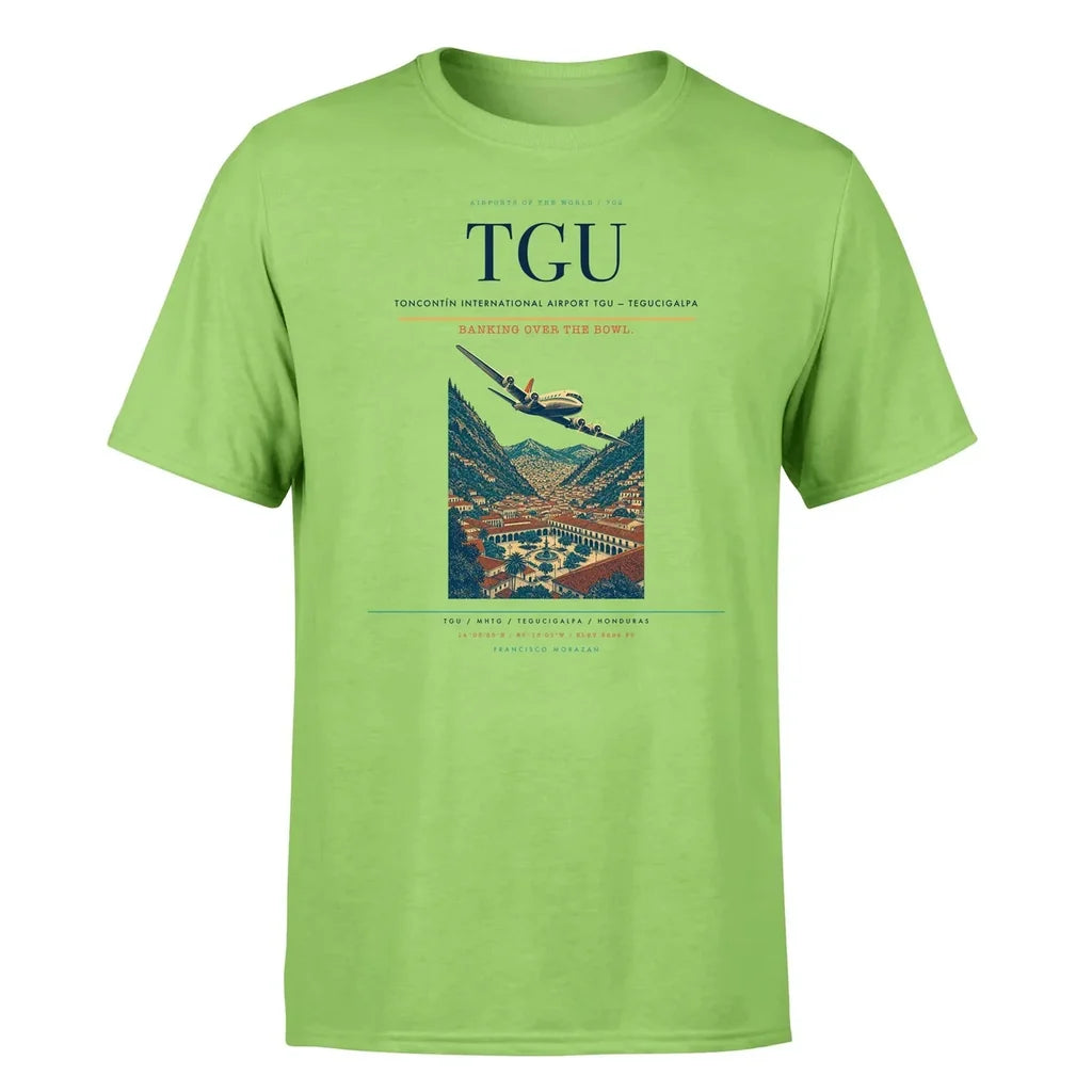 Toncontín International Airport (TGU) T-Shirt single-side front print in Light Green | toncontín-international-airport-tgu-double-side-t-shirt