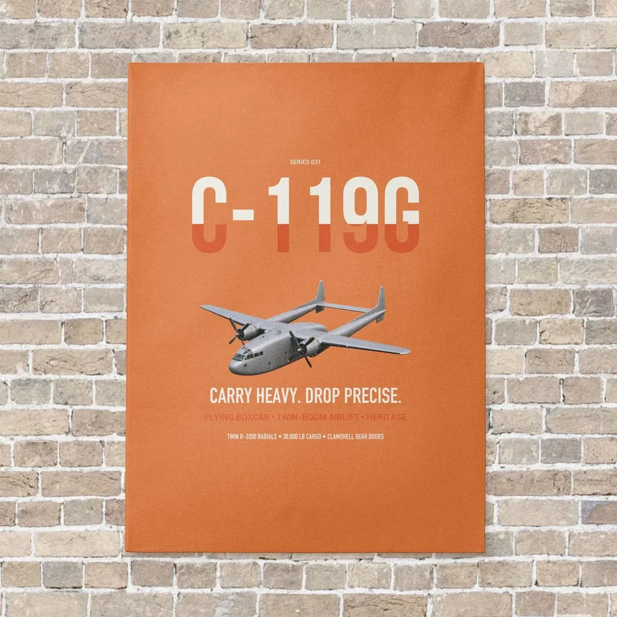 C-119G Flying Boxcar vertical canvas print - no frame - orange background