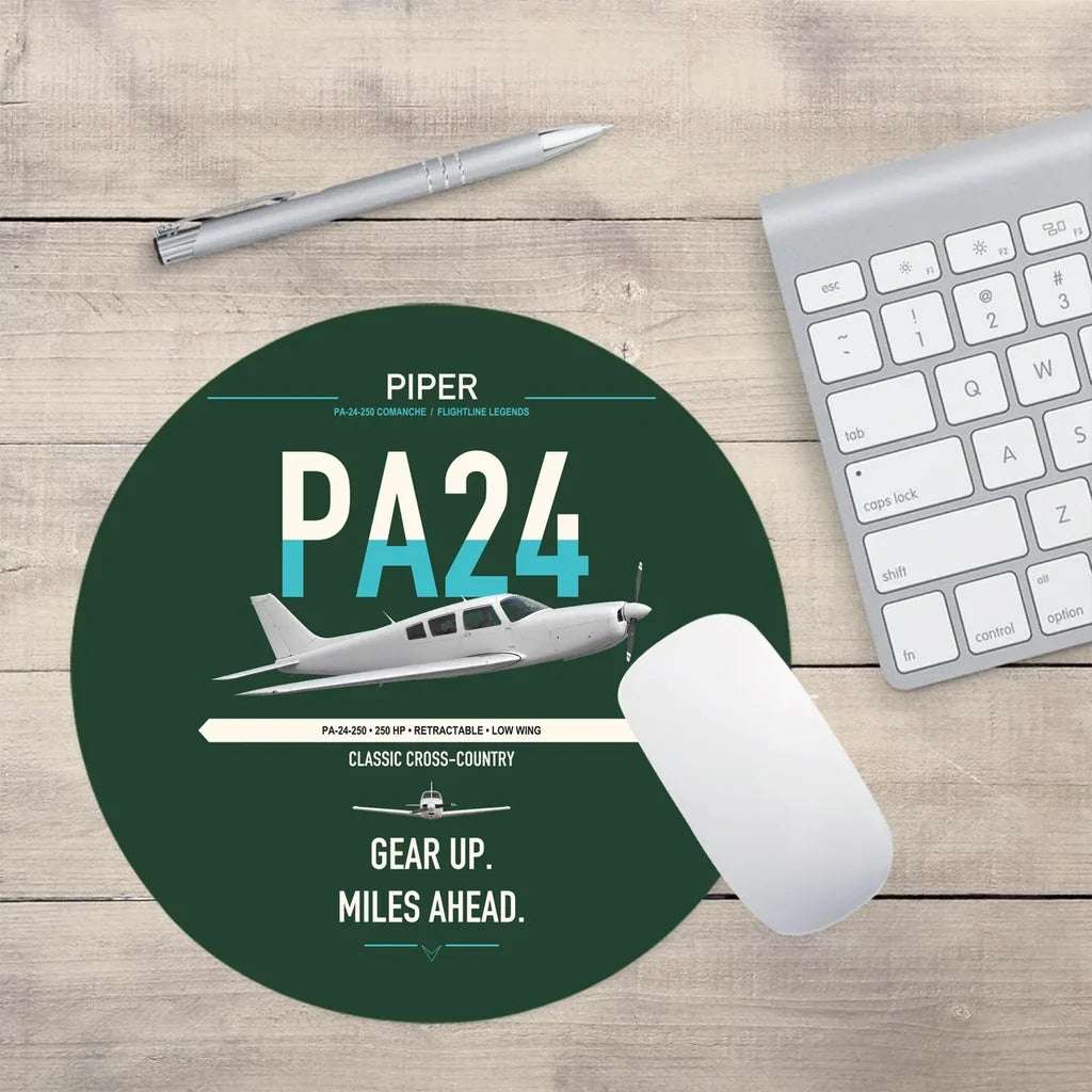 Piper PA-24-250 Comanche 250 design on dark green round mouse pad