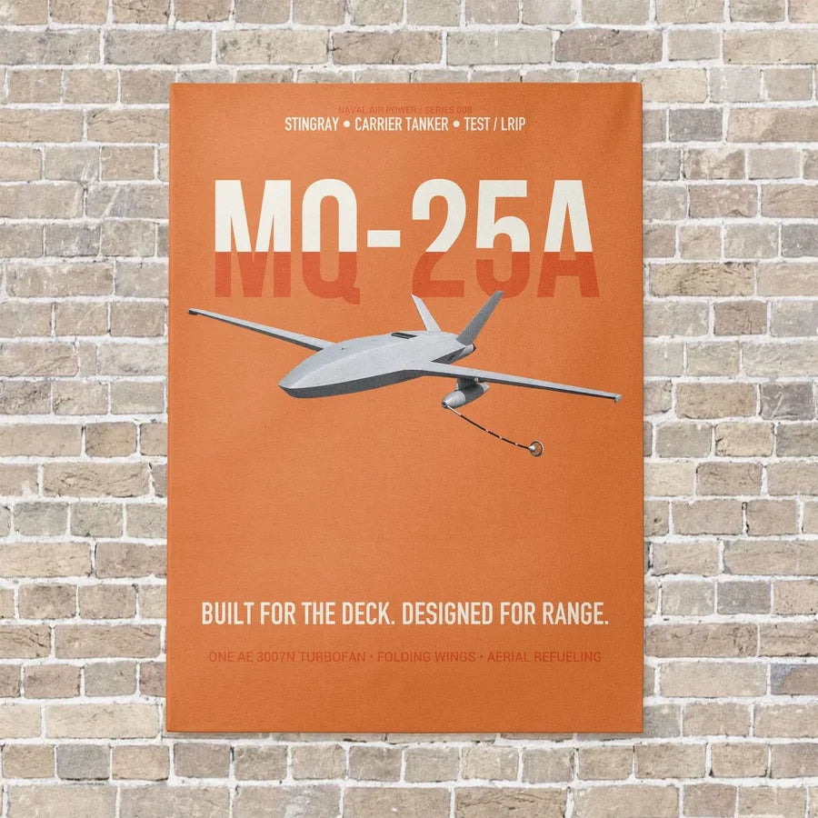 MQ-25A STINGRAY vertical canvas print - no frame - orange background