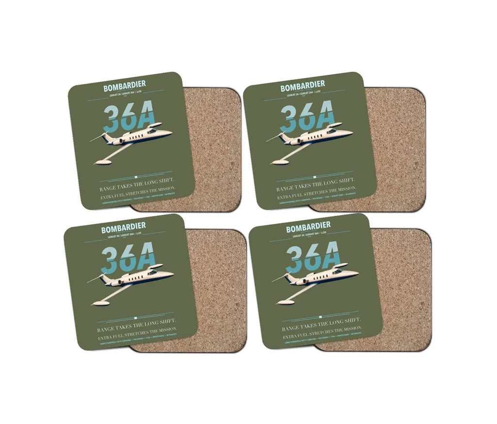 Bombardier Learjet 36A design on green army 4 pieces set coaster