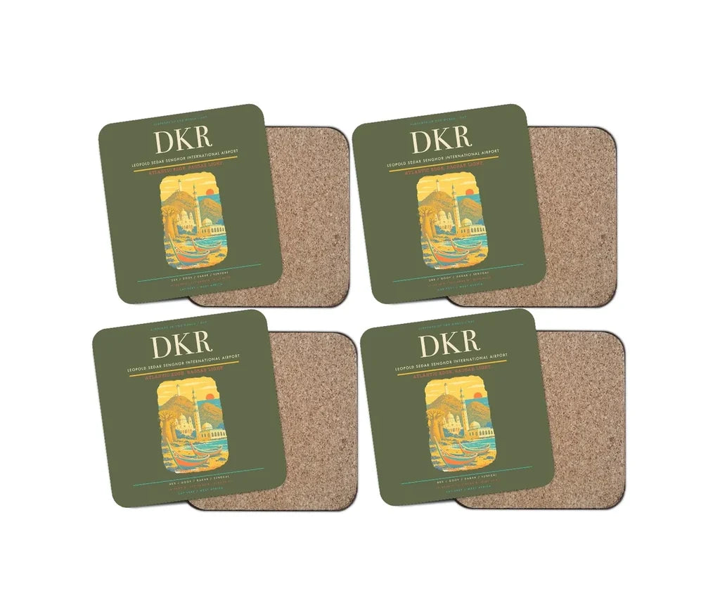 Leopold Sedar Senghor International Airport (DKR) design on green army 4 pieces set coaster
