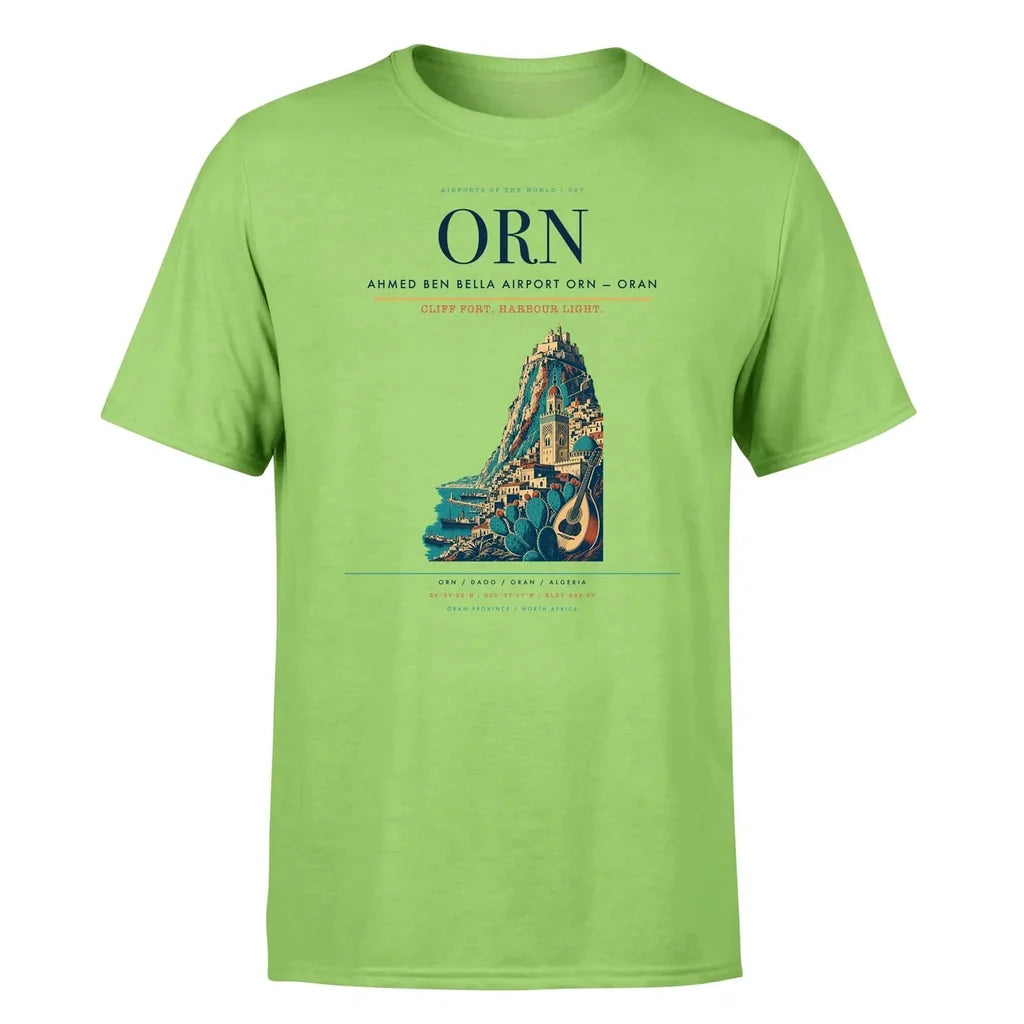 Ahmed Ben Bella Airport (ORN) T-Shirt single-side front print in Light Green | ahmed-ben-bella-airport-orn-double-side-t-shirt