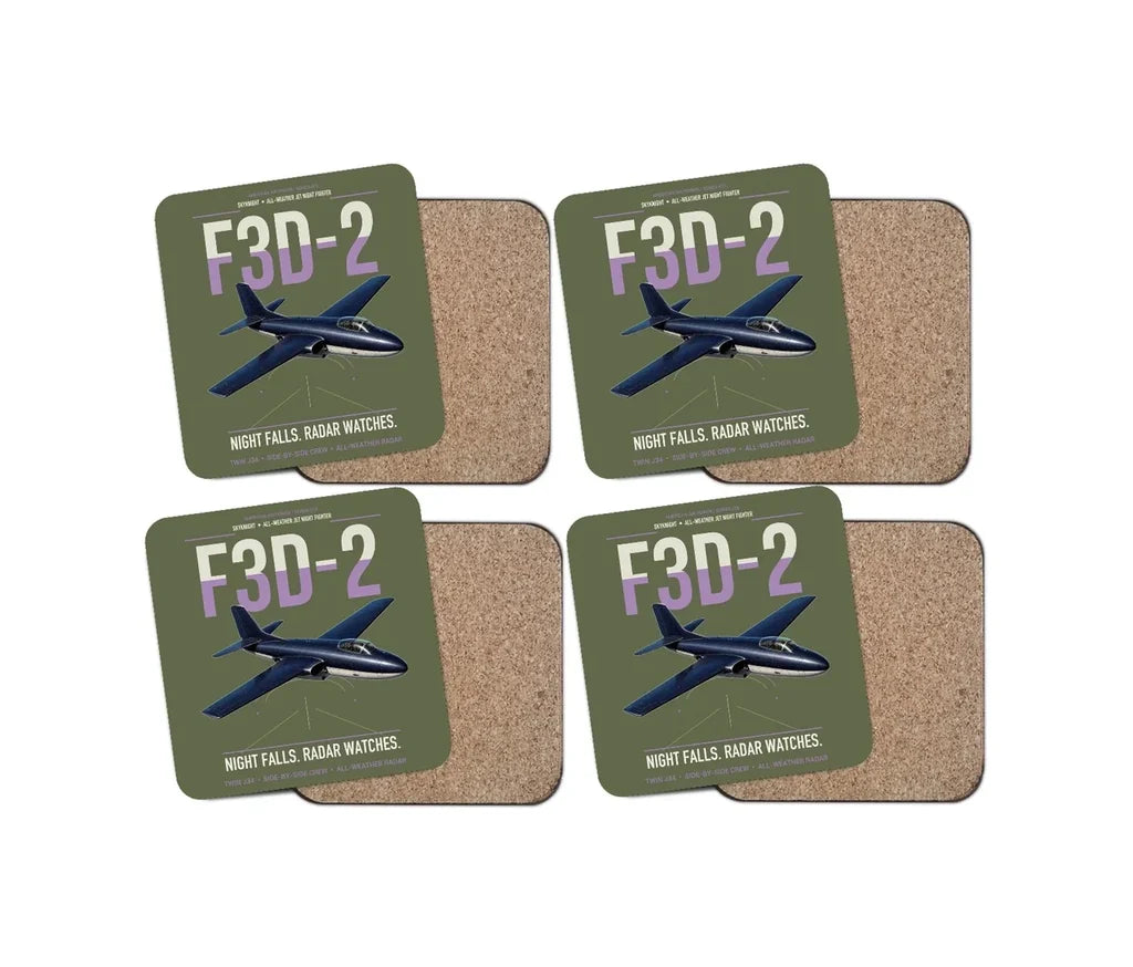 F3D-2 Skyknight design on green army 4 pieces set coaster