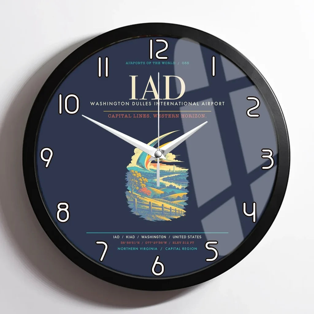 Washington Dulles International Airport IAD Wall-Clock Framed - Navy Blue