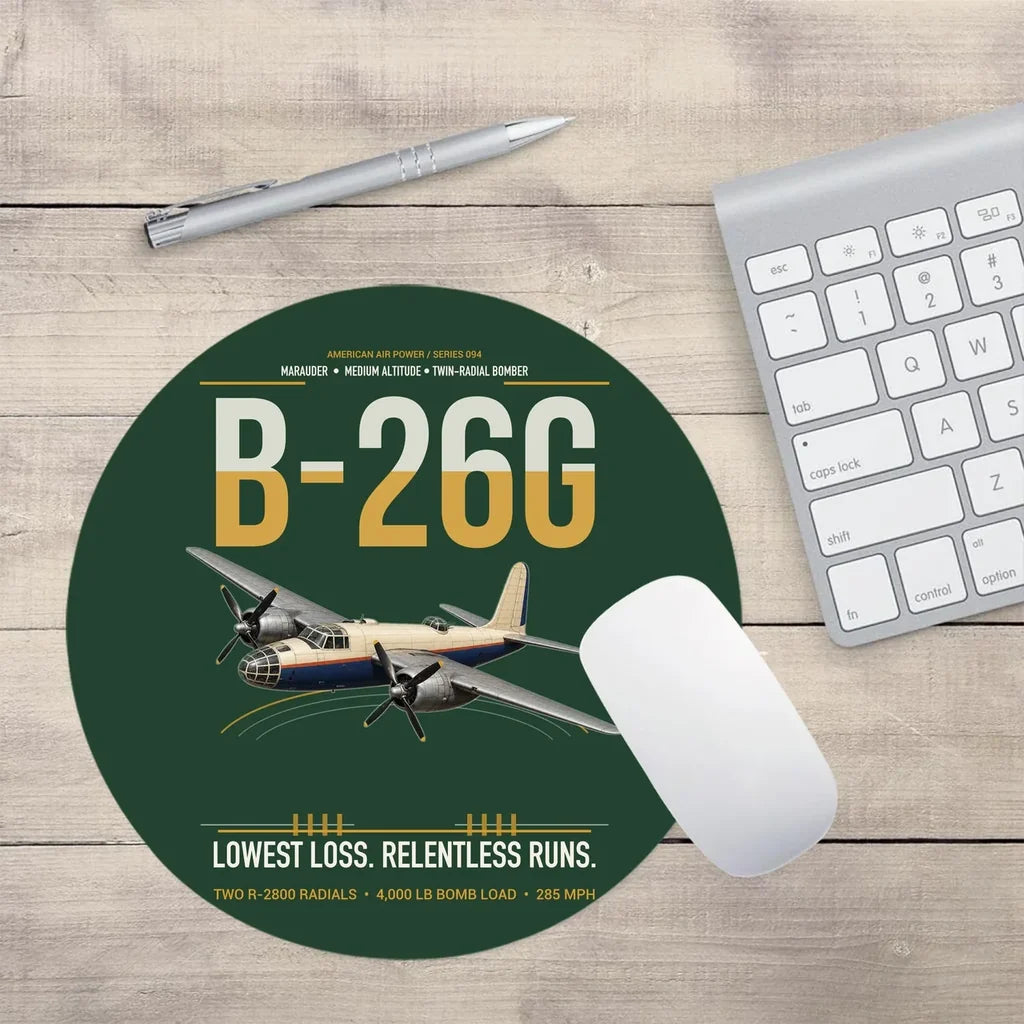 B-26G Marauder design on dark green round mouse pad