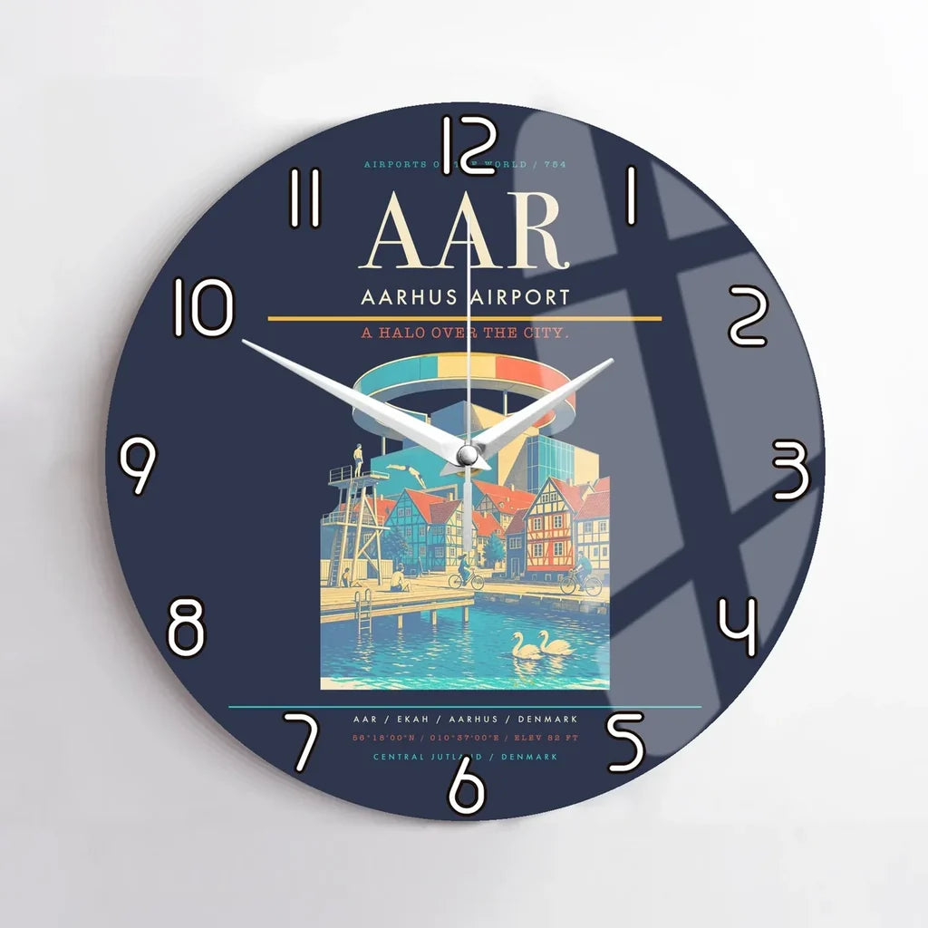 Aarhus Airport AAR Wall-Clock No-Frame - Navy Blue