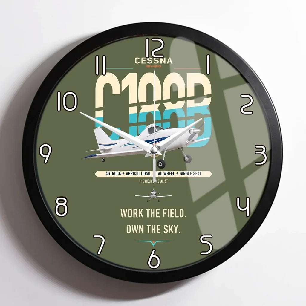 Cessna A188B AgTruck design on green army framed wall clock