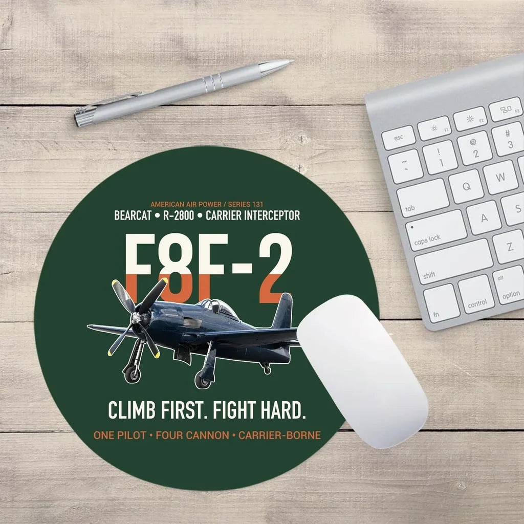 F8F-2 Bearcat Climb First Fight Hard design on dark green round mouse pad