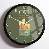 Thumbnail for Cardiff Airport (CWL) design on green army framed wall clock