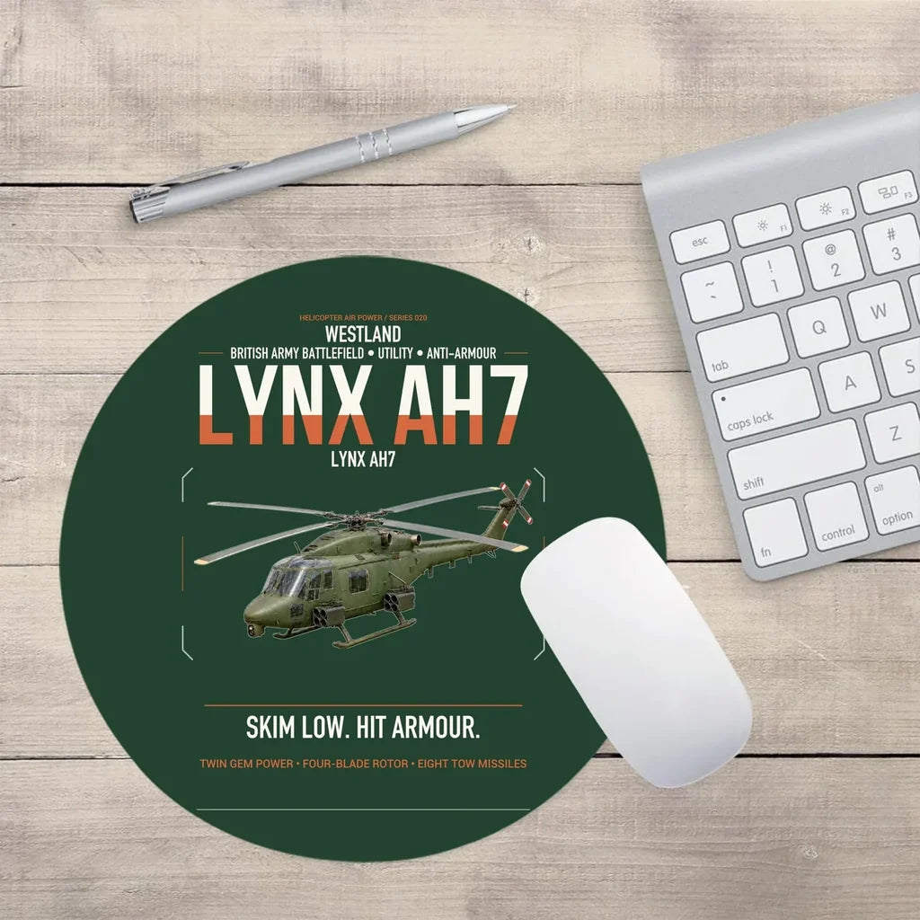 Westland Lynx AH7 design on dark green round mouse pad