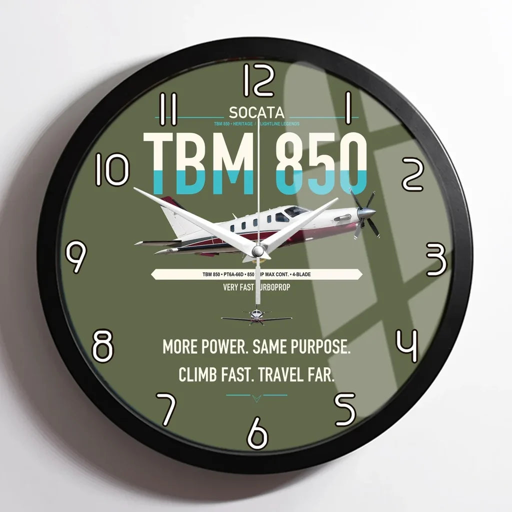 Socata TBM 850 design on green army framed wall clock