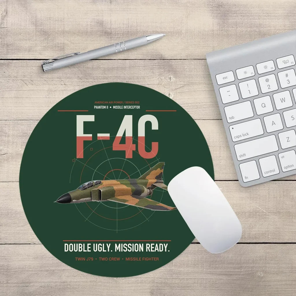 F-4C Phantom II design on dark green round mouse pad