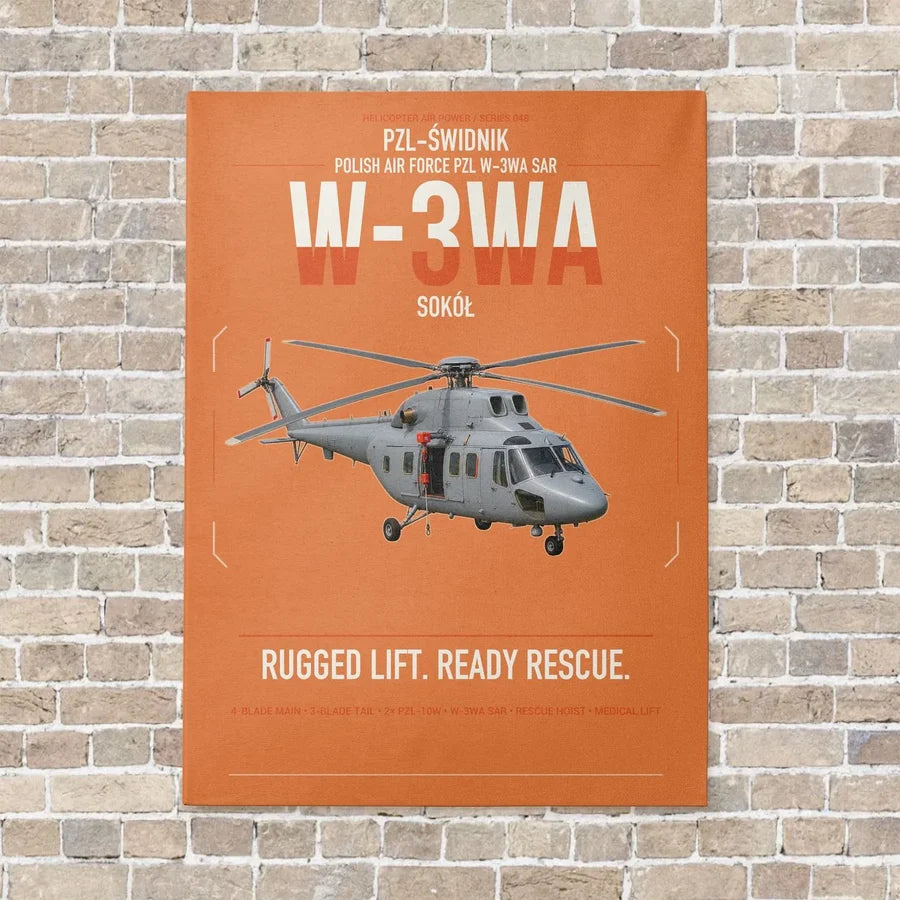 PZL-Świdnik W-3WA Sokół vertical canvas print - no frame - orange background