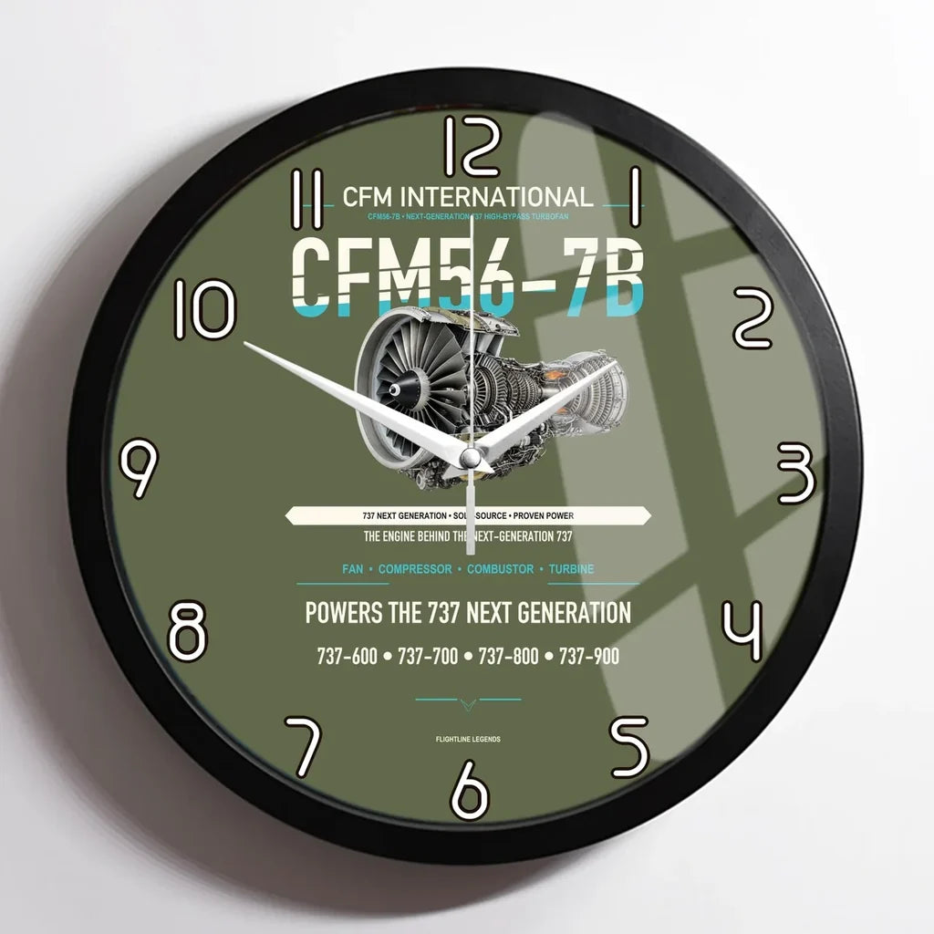 CFM56-7B design on green army framed wall clock