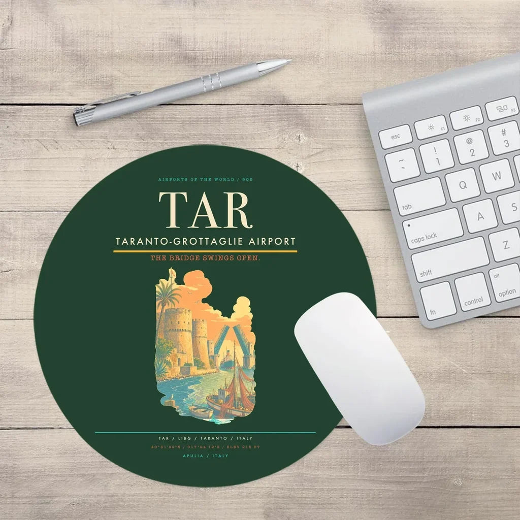 Taranto-Grottaglie Airport (TAR) design on dark green round mouse pad