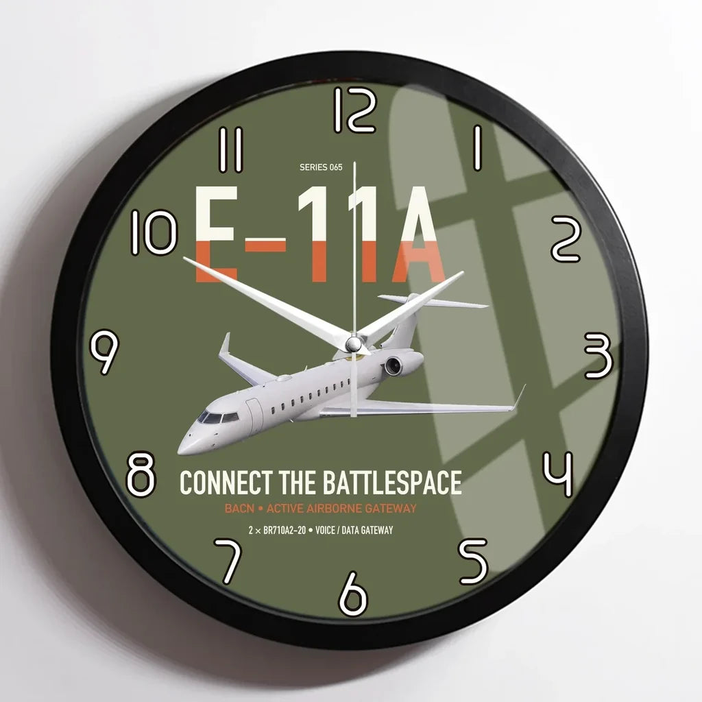 E-11A BACN design on green army framed wall clock