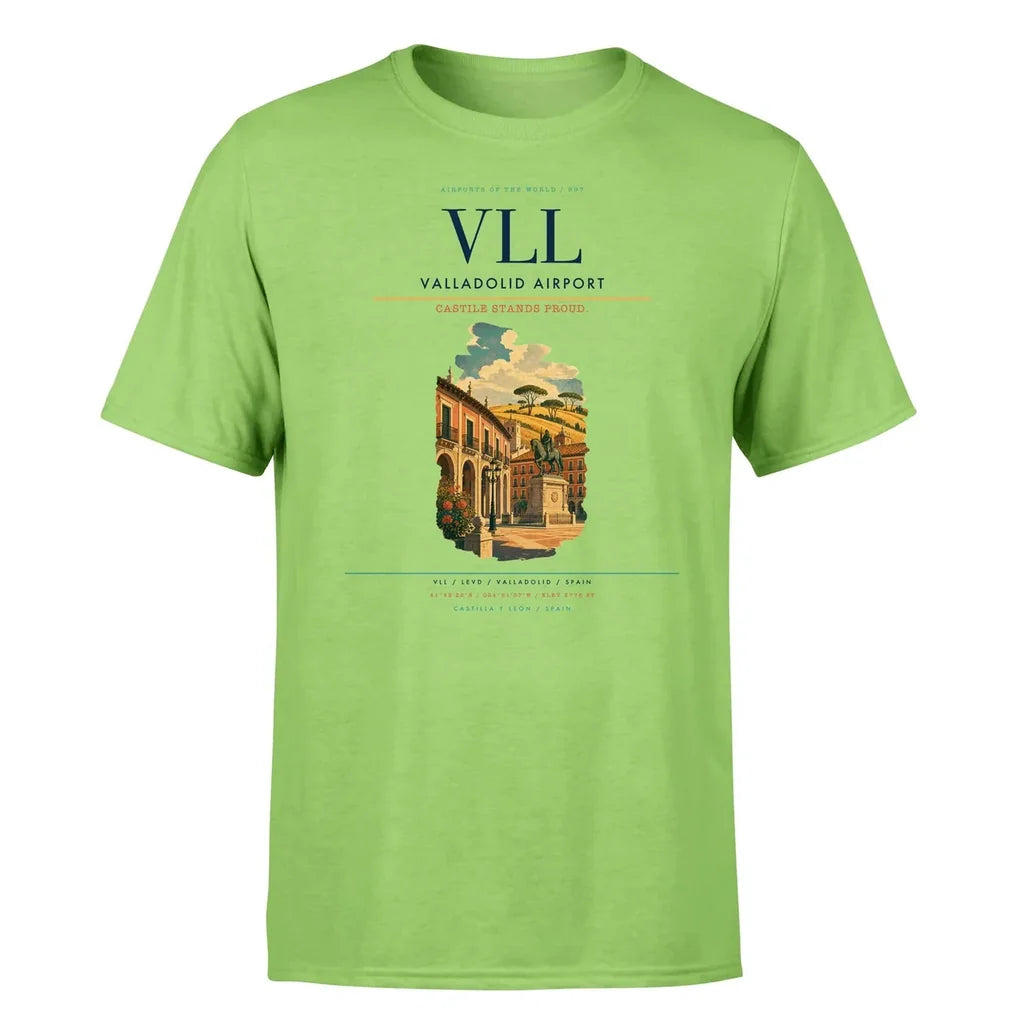 Valladolid Airport (VLL) T-Shirt single-side front print in Light Green | valladolid-airport-vll-double-side-t-shirt