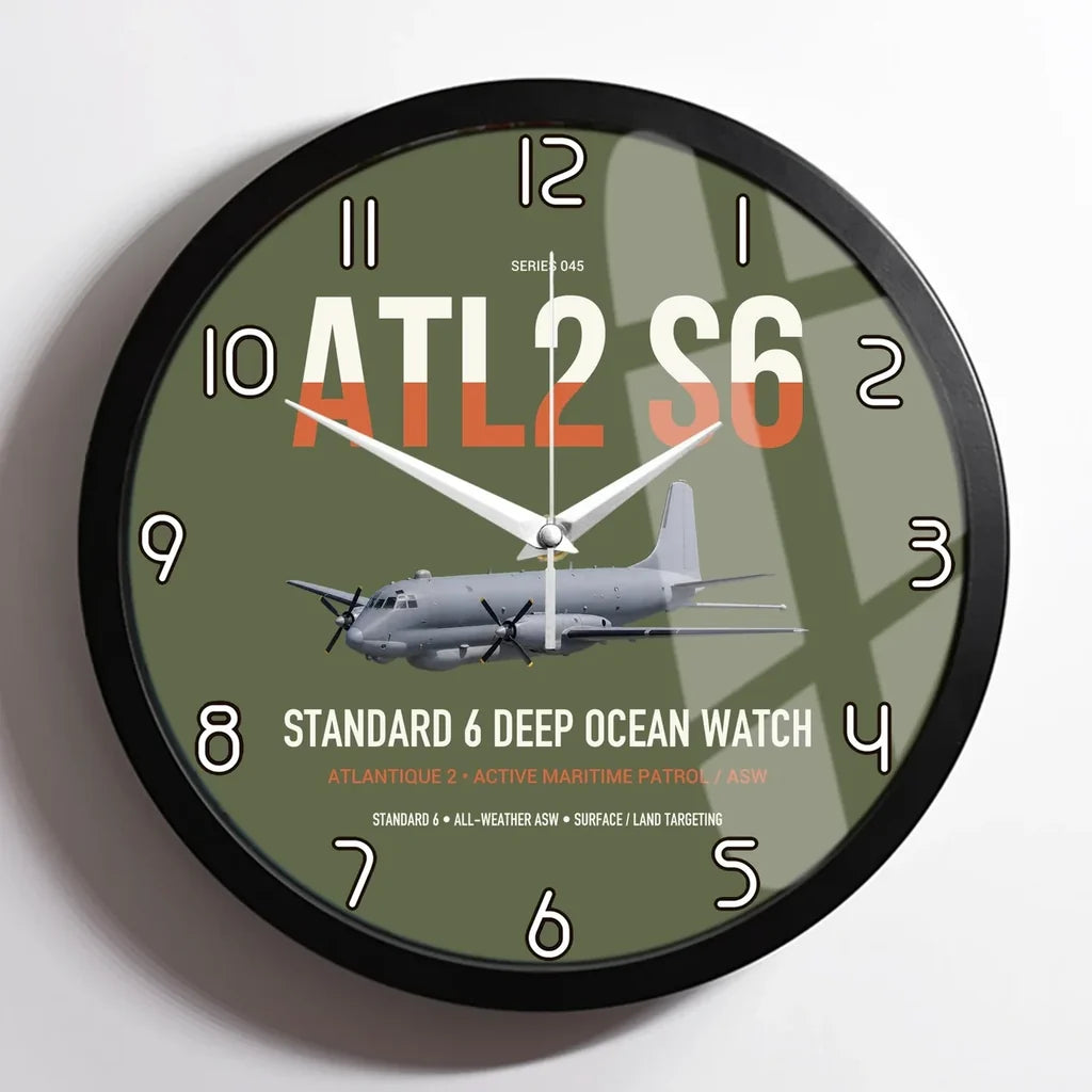 Atlantique 2 Standard 6 design on green army framed wall clock