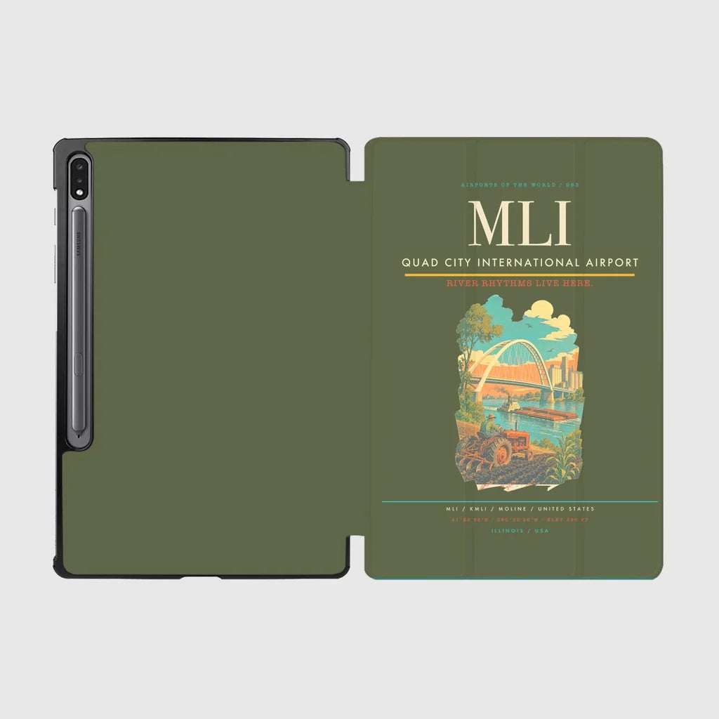 Quad City International Airport (MLI) design on green army samsung tablet tablet case