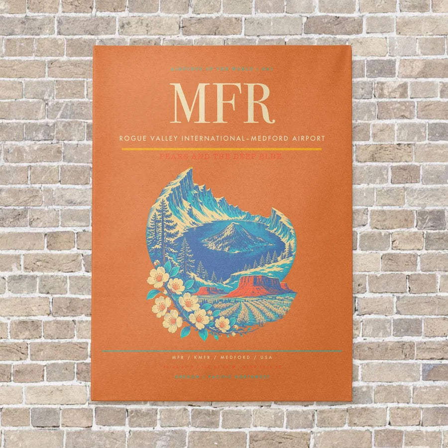 Rogue Valley International–Medford Airport MFR vertical canvas print - no frame - orange background