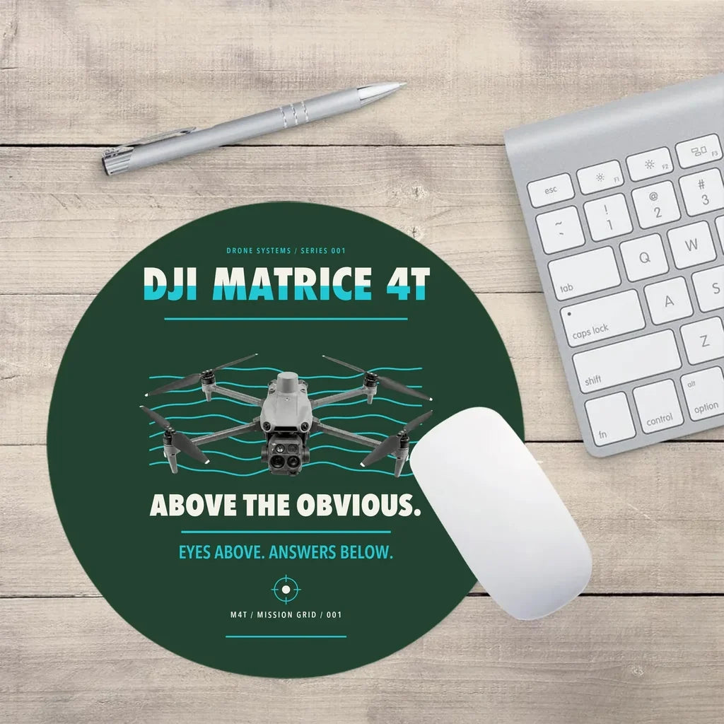 DJI Matrice 4T design on dark green round mouse pad