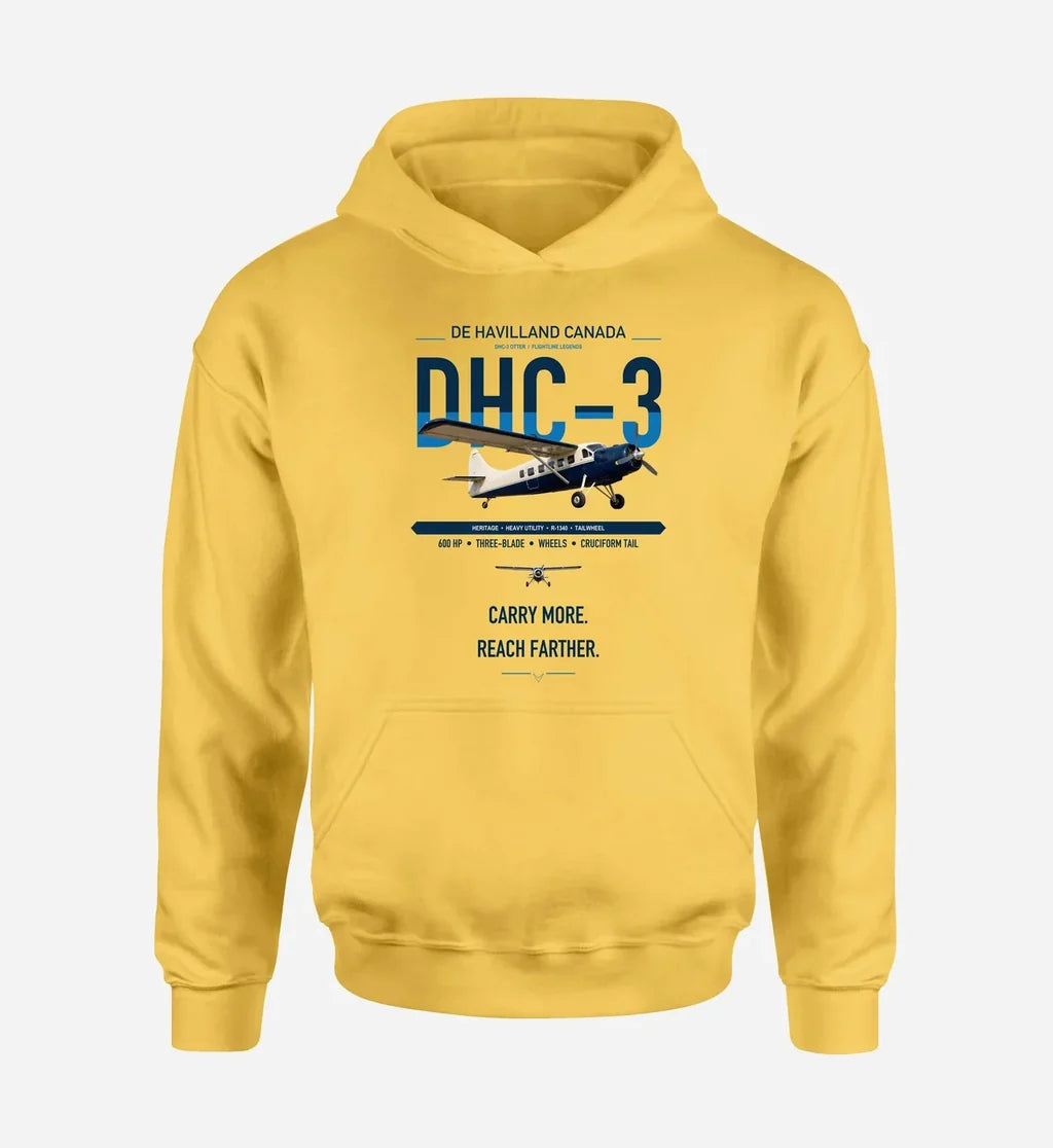 DHC-3 Otter design on yellow double-side hoodie, single-side print