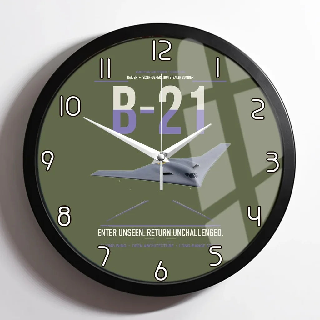B-21 Raider design on green army framed wall clock