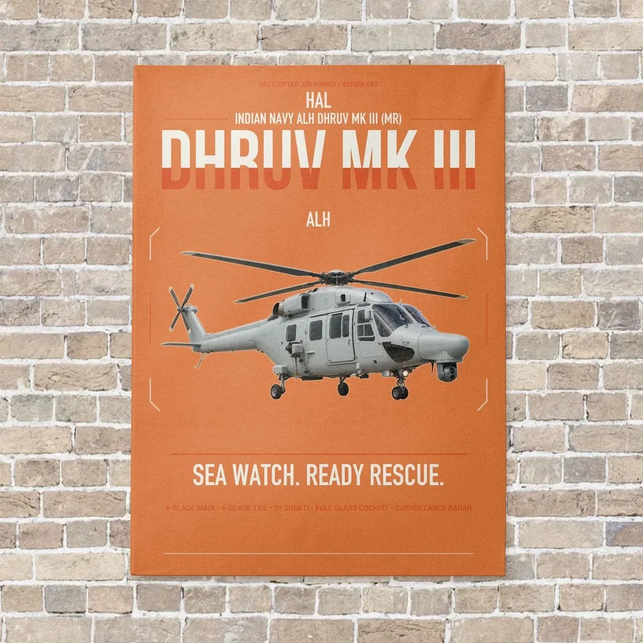 HAL ALH Dhruv Mk III vertical canvas print - no frame - orange background