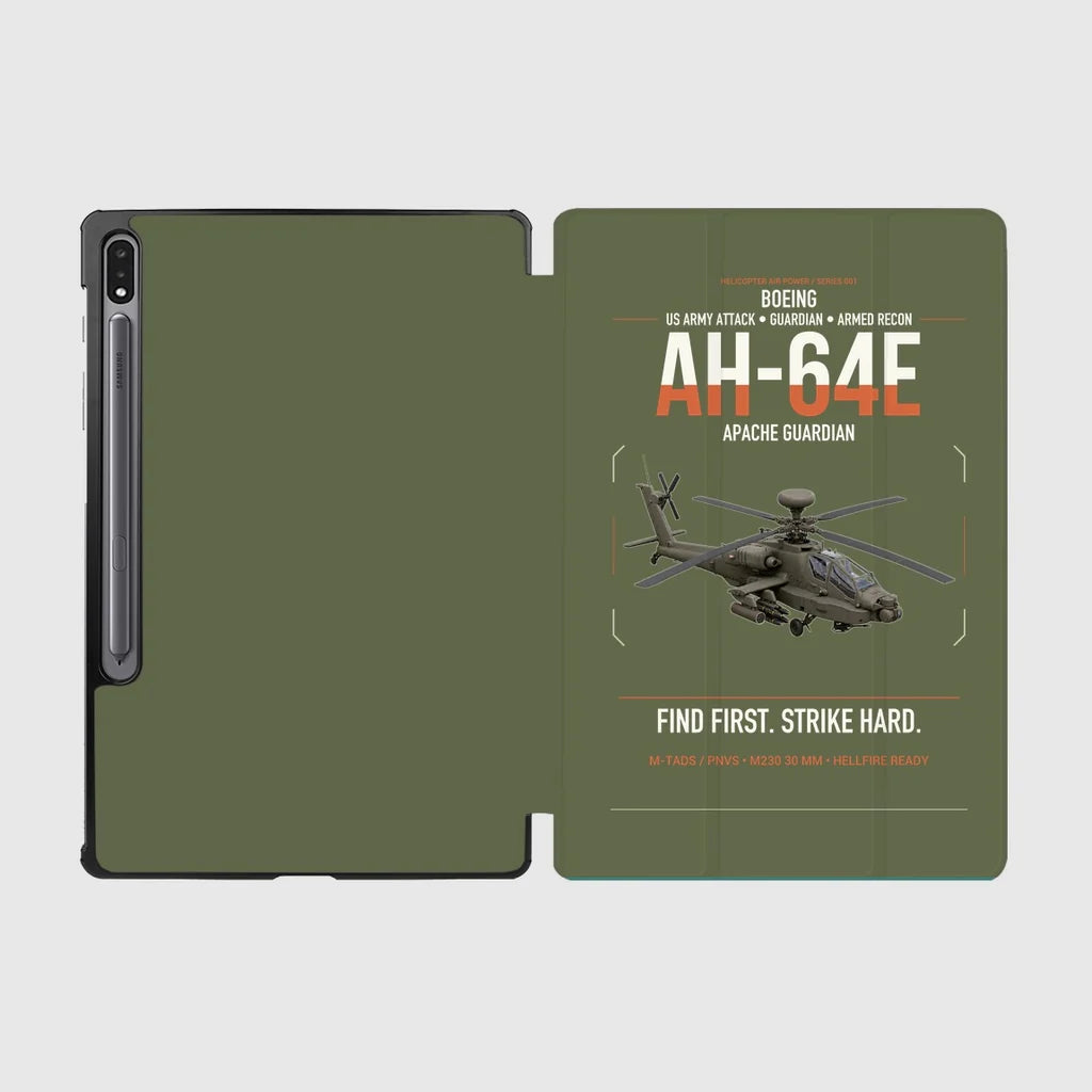 Boeing AH-64E Apache Guardian design on green army samsung tablet tablet case
