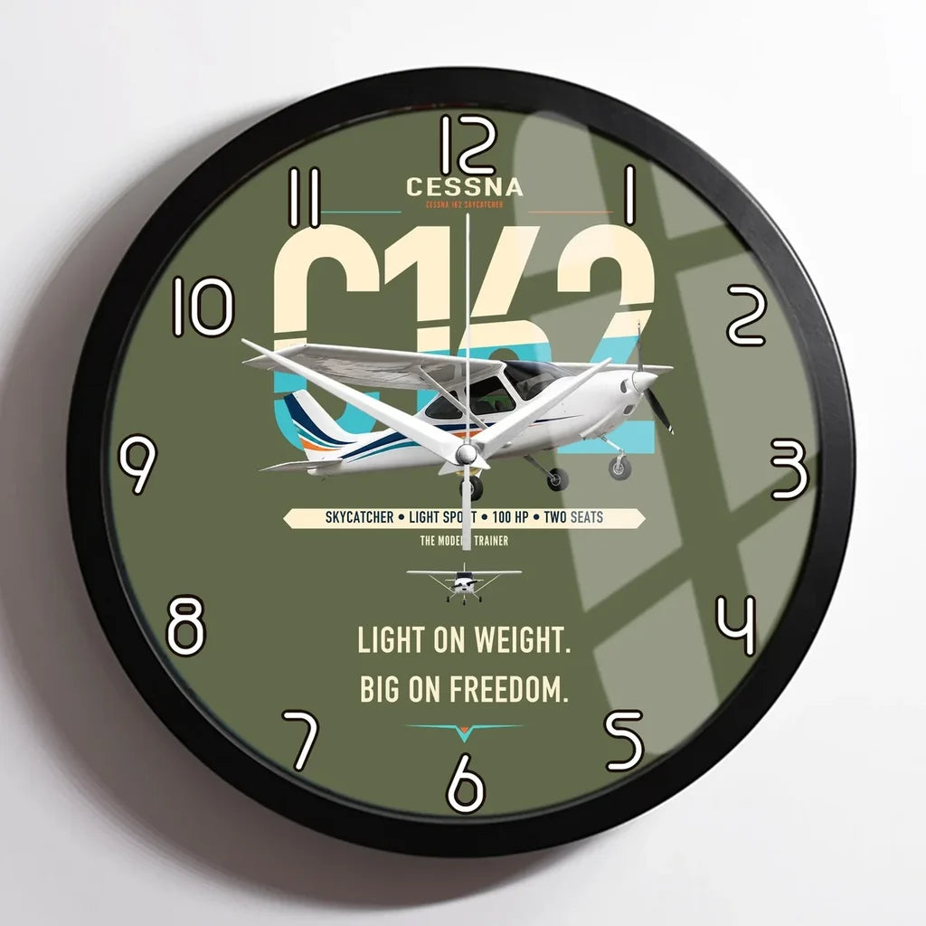 Cessna 162 Skycatcher design on green army framed wall clock