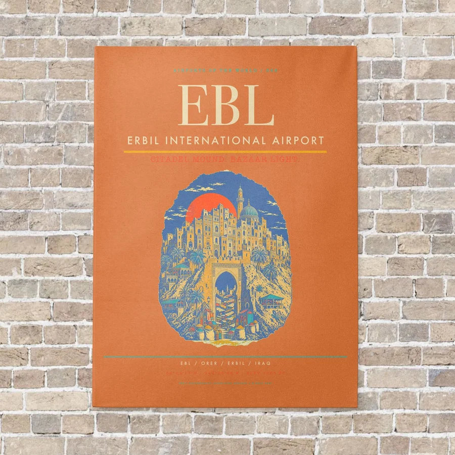 Erbil International Airport EBL vertical canvas print - no frame - orange background