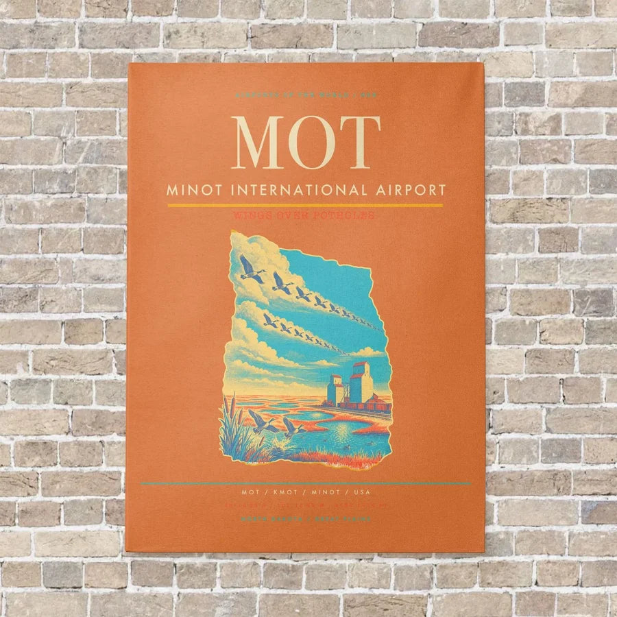 Minot International Airport MOT vertical canvas print - no frame - orange background