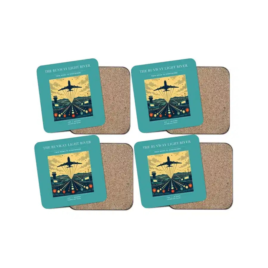 The Runway Light River - Designed Coasters design on turquoise 4-pieces-set