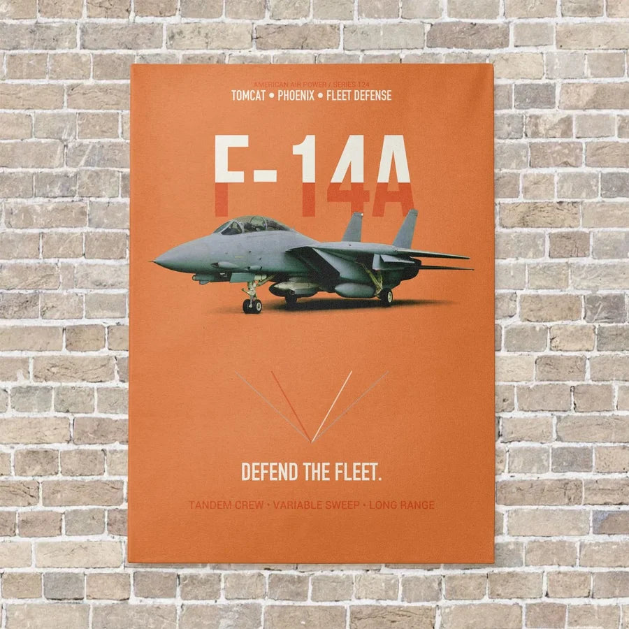 F-14A Tomcat Defend The Fleet vertical canvas print - no frame - orange background