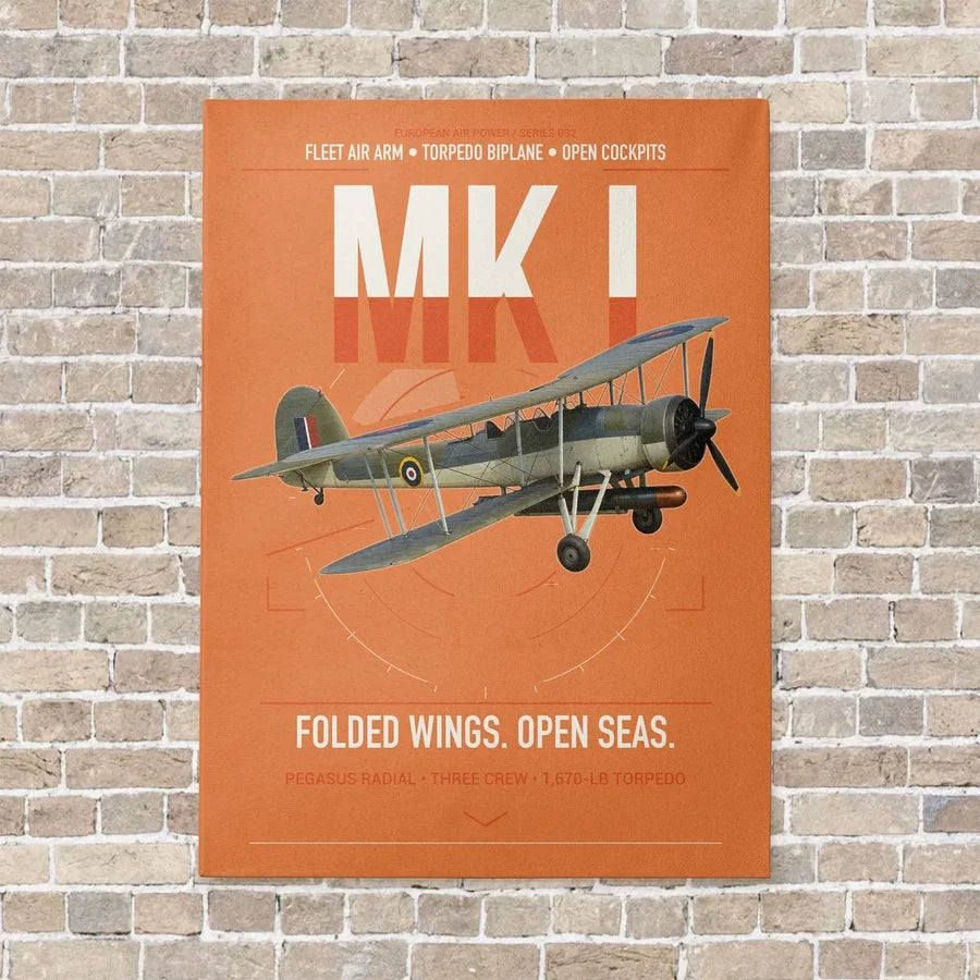 Fairey Swordfish Mk I vertical canvas print - no frame - orange background