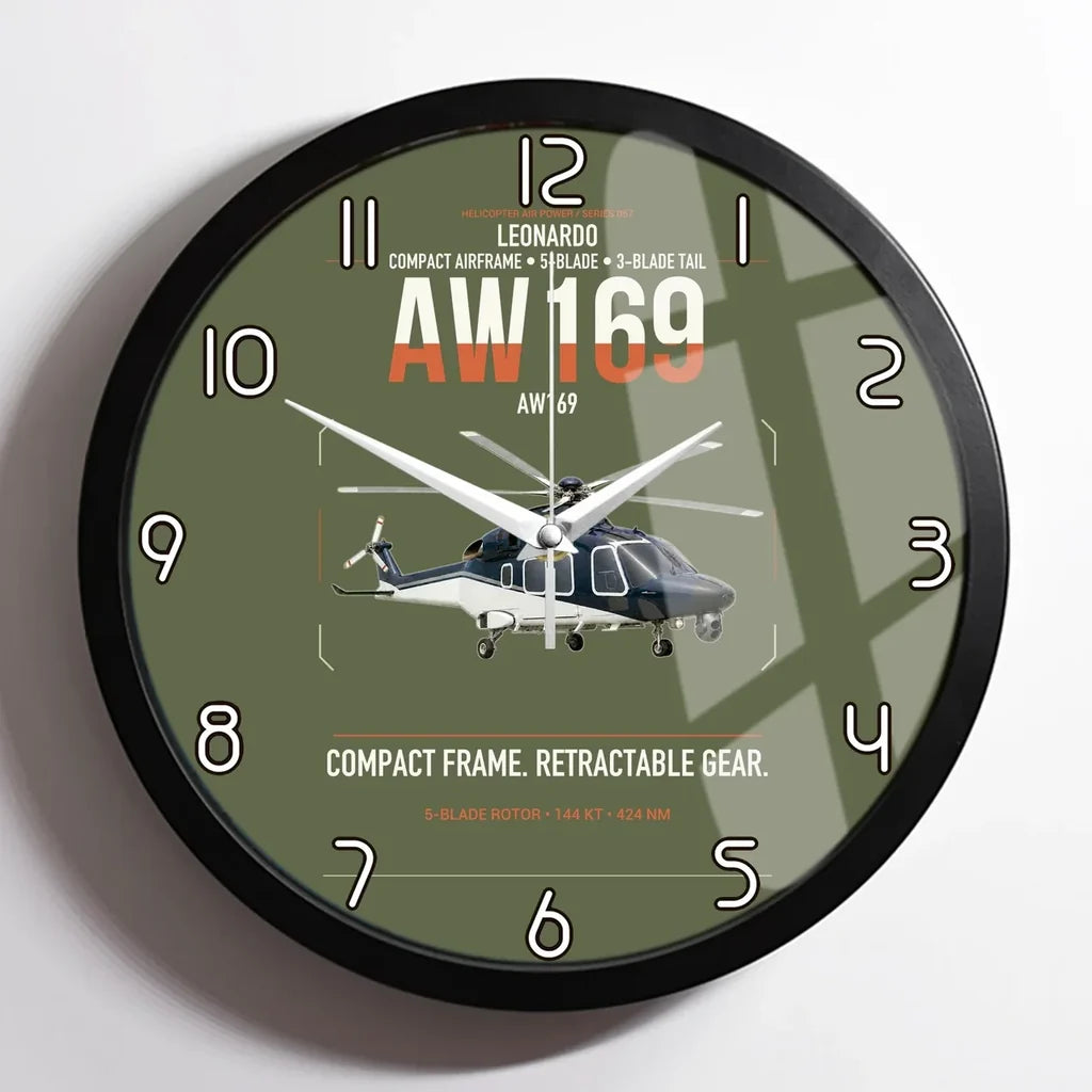 Leonardo AW169 design on green army framed wall clock