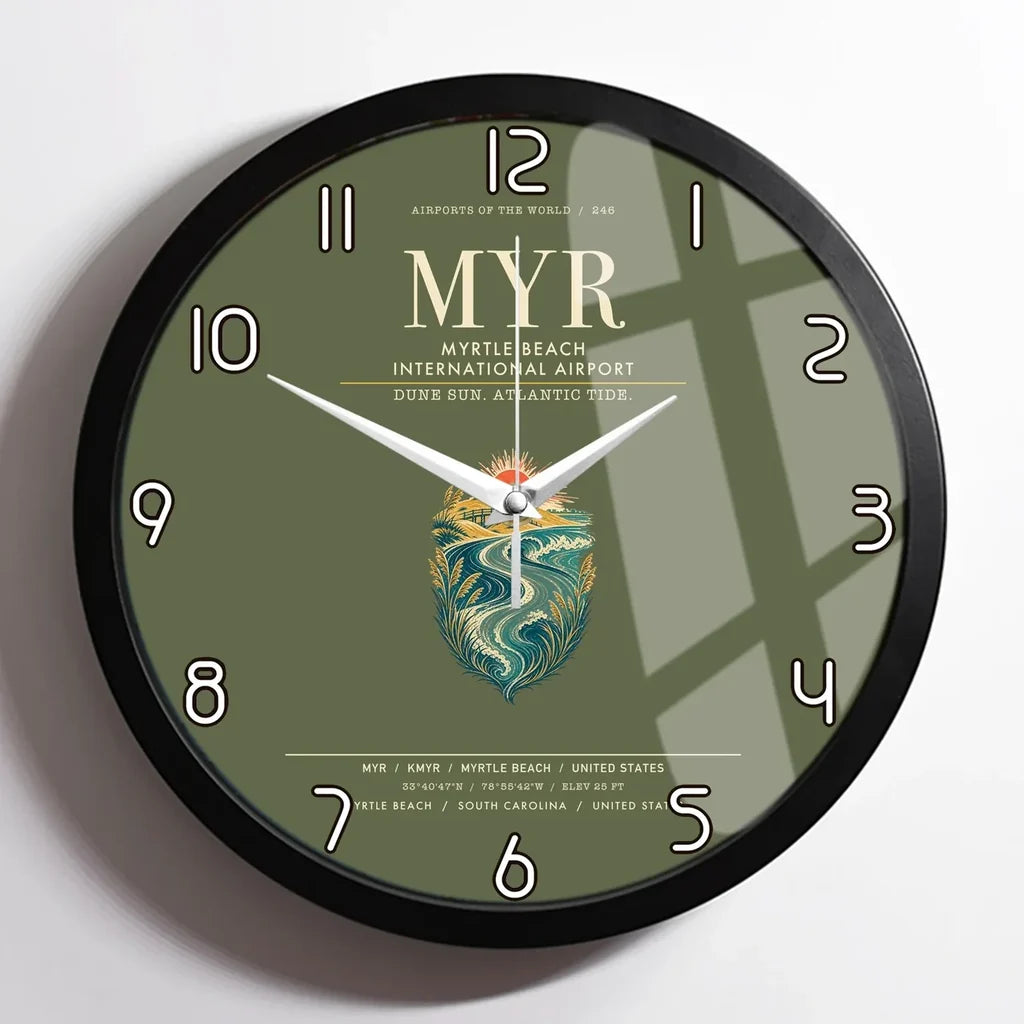 Myrtle Beach International Airport (MYR) design on green army framed wall clock