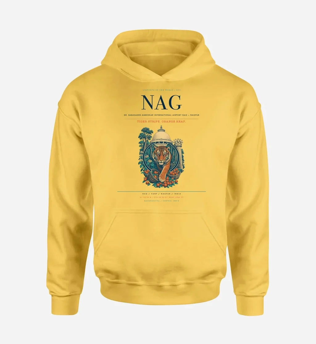 Dr. Babasaheb Ambedkar International Airport (NAG) design on yellow hoodie single-side print