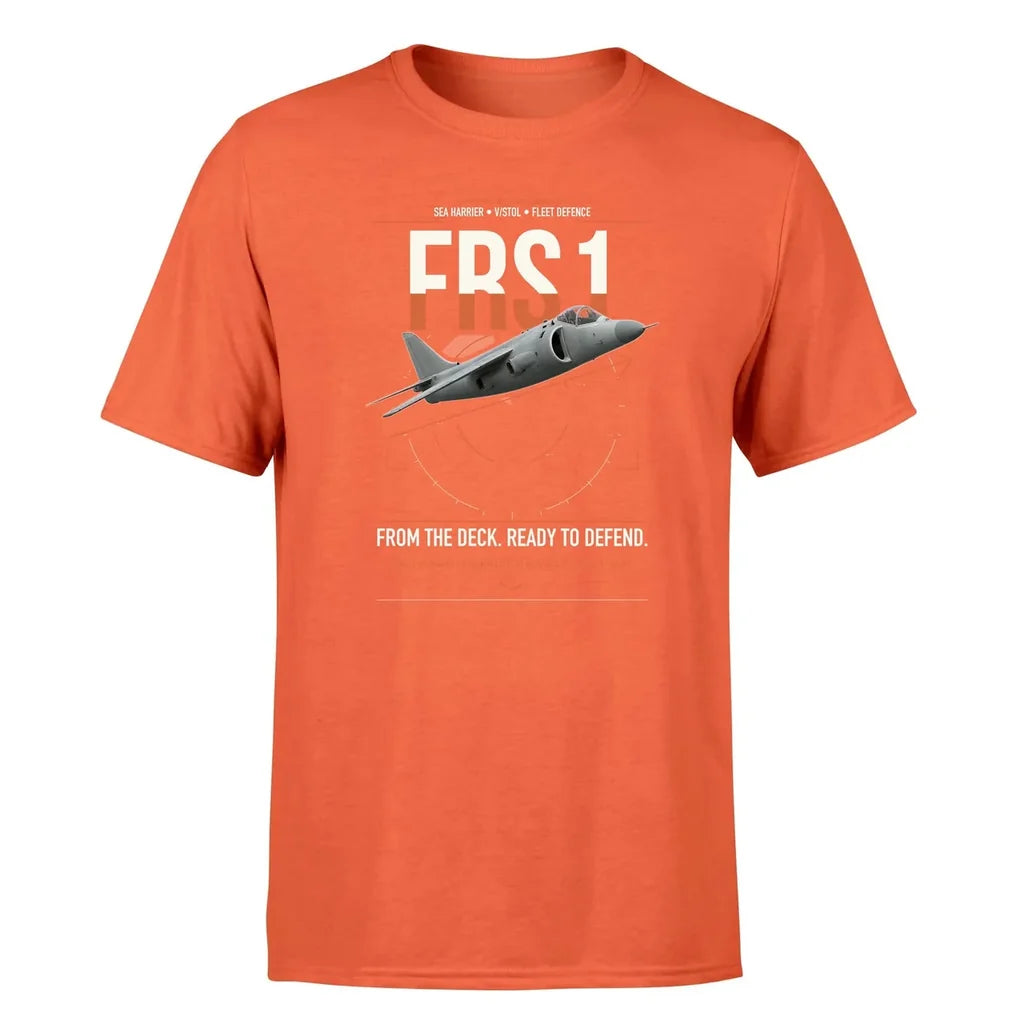 British Aerospace Sea Harrier FRS.1 design on orange t-shirt, single-side print